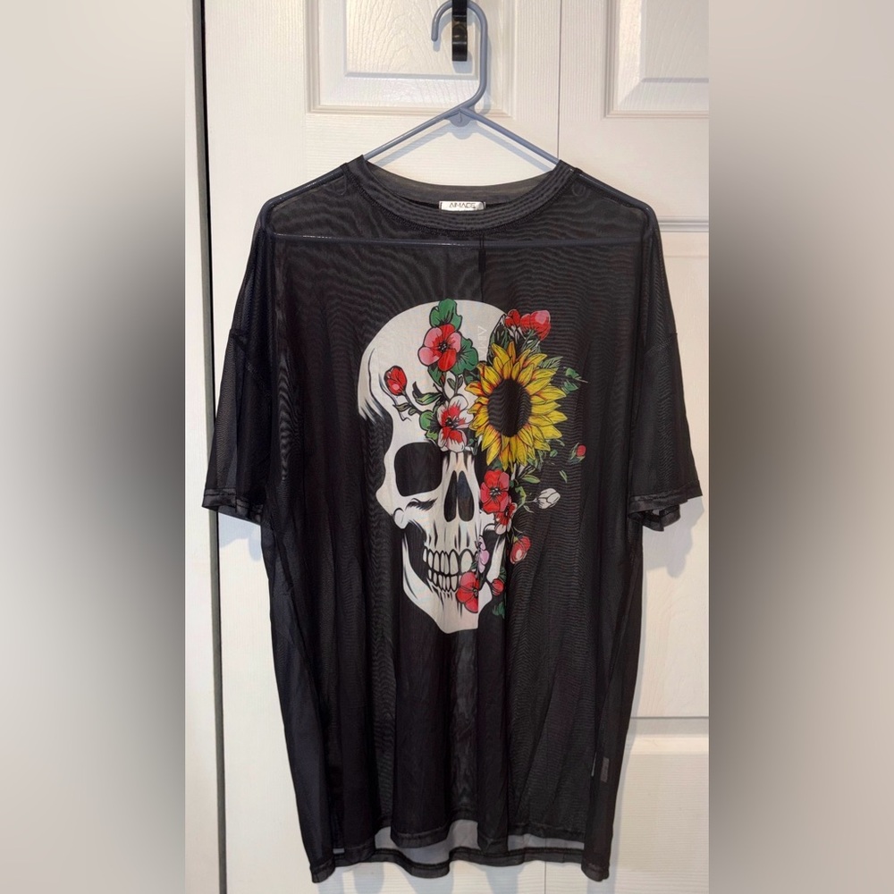 Black Skull Graphic Woman’s Cover Up Shirt